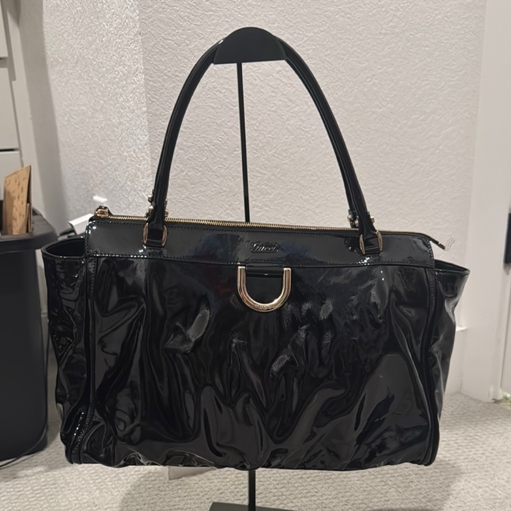 GUCCI "The Abbey" Black Patent Leather Large Abbey Hobo w/COA - Picture 6 of 14